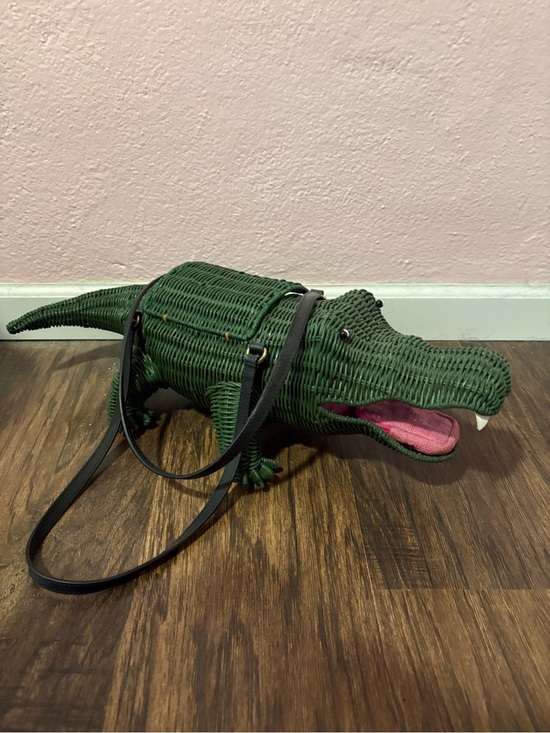 Wickerdarling Handbags - Wickerdarling Green Wicker Alligator Shoulder Bag